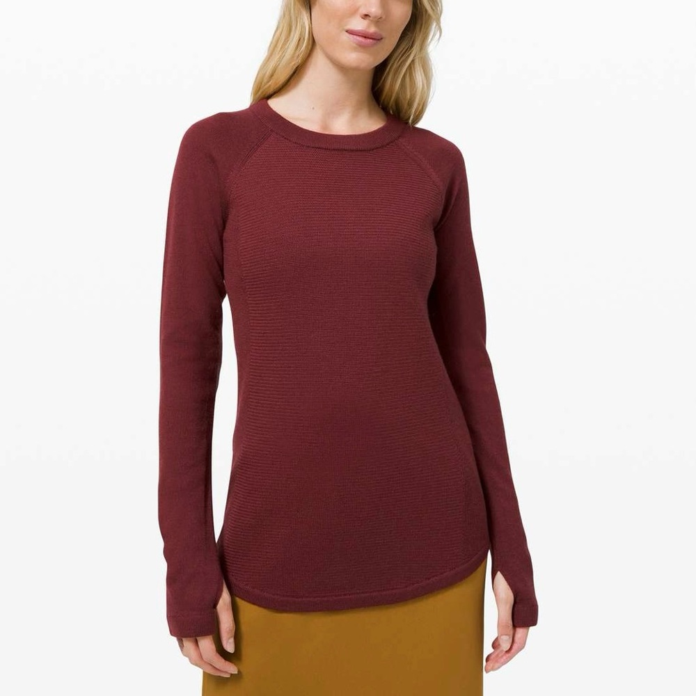 Lululemon Sit in Lotus Burgundy Merino Wool Sweater